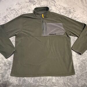 Timberland Mens Fleece Pullover Shirt Green XL Half‎ Zip Pocket Logo Outdoors